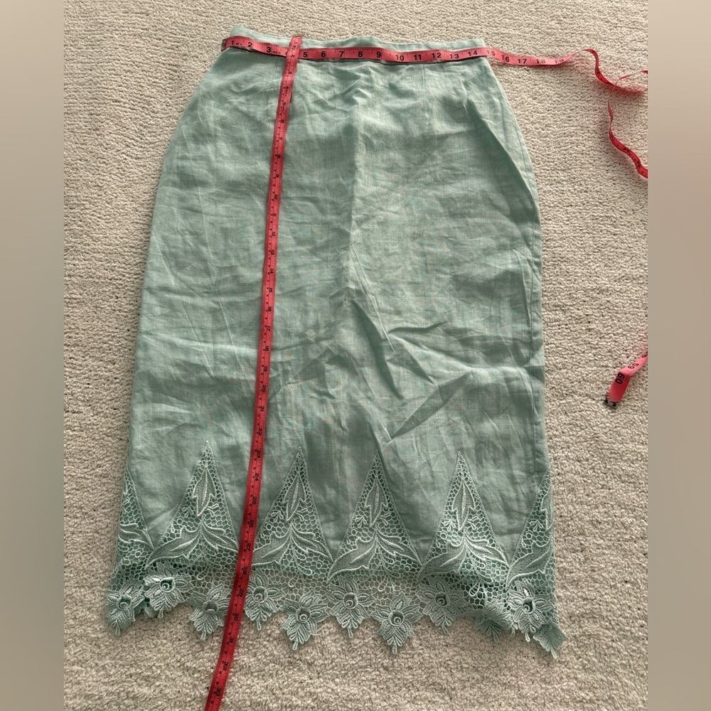 Cloak Of Many Colors Liberty & Lucrezia Set Sz 12 Linen Lace Mint Top Skirt VTG - Picture 10 of 14